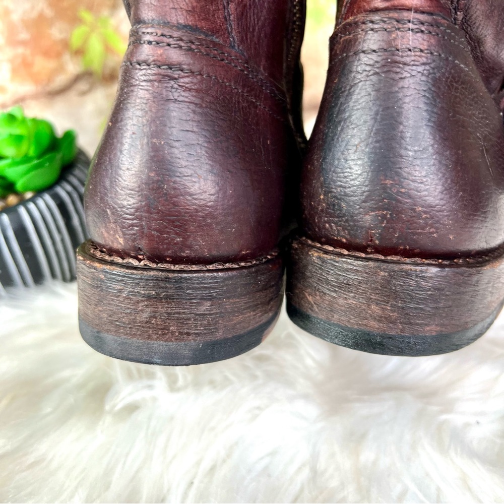 FRYE Brown Jaden Cuff Classic Heritage Buckle Leather Moto Boots, 6.5B - Picture 11 of 14